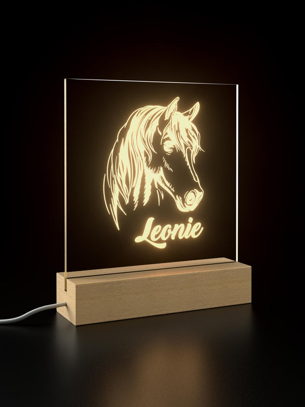 Pferd | Acrylglas-Leuchte mit Holzsockel