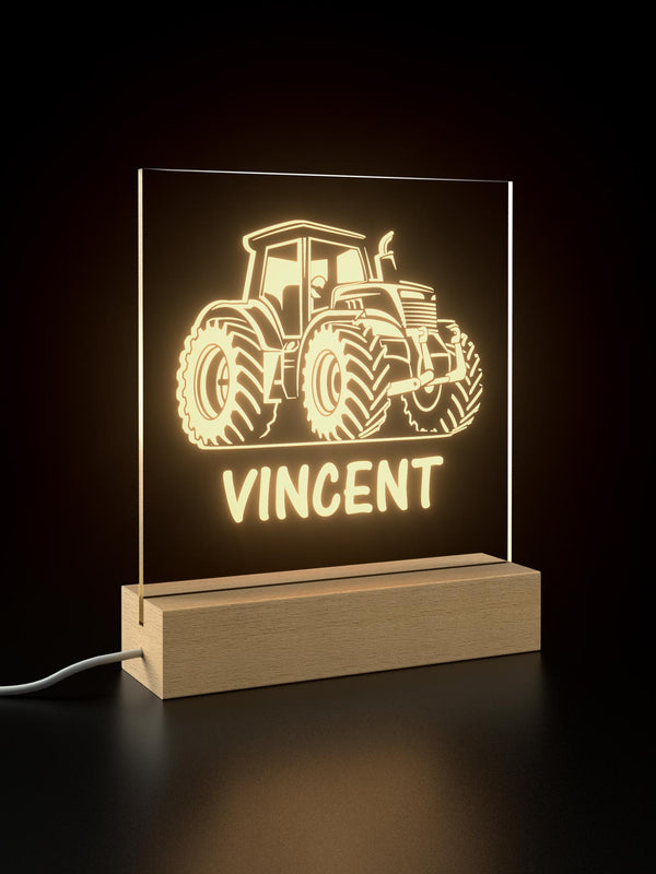 Traktor | Acrylglas-Leuchte mit Holzsockel