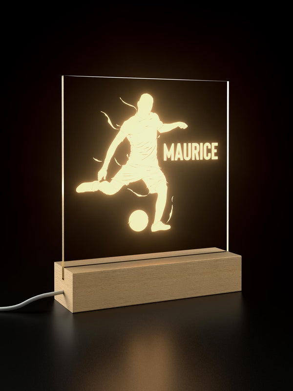 Fußball | Acrylglas-Leuchte mit Holzsockel