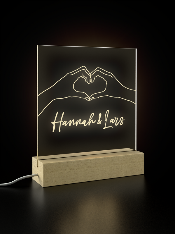 Love | Acrylglas-Leuchte mit Holzsockel