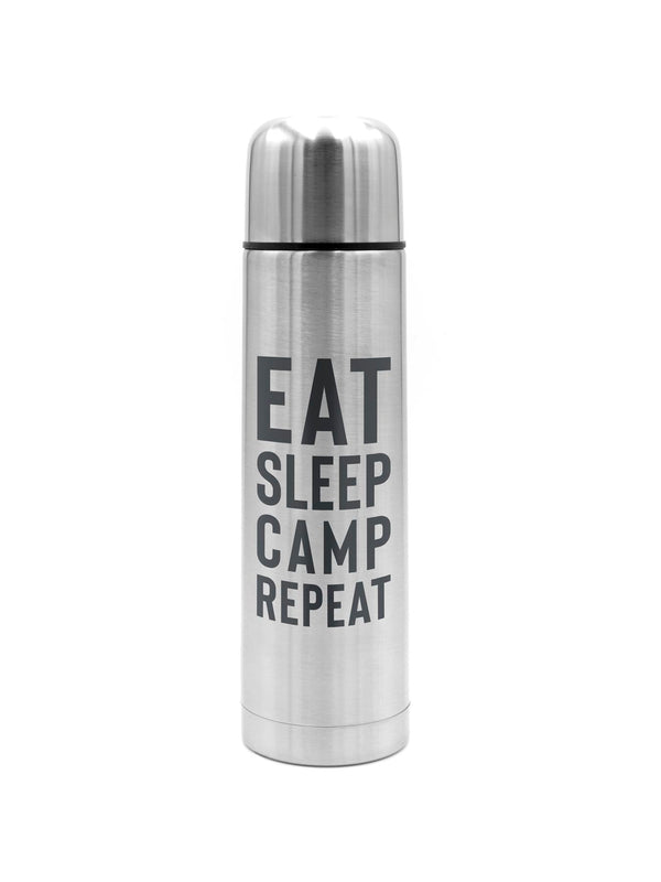 Eat Sleep Camp Repeat | Thermosflasche Silber