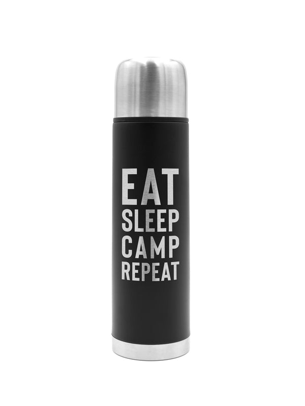 EAT SLEEP CAMP REPEAT | Thermosflasche Schwarz