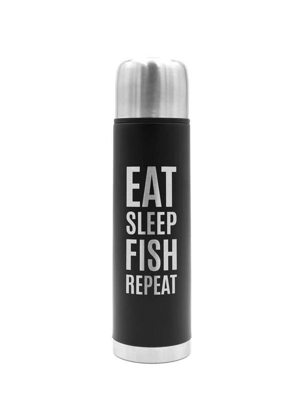 EAT SLEEP FISH REPEAT | Thermosflasche Schwarz